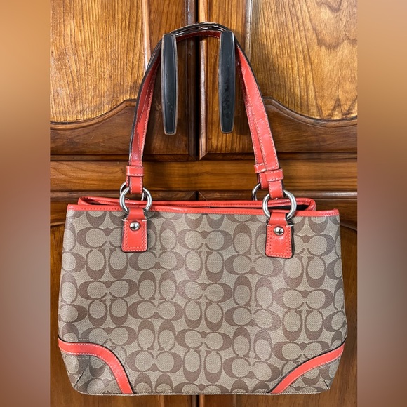 Coach Peyton Signature Logo Heritage Authentic Tote with Orange Leather Trim! 🧡 - Picture 4 of 14